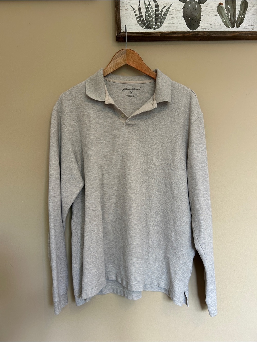 Eddie Bauer Heather Tan Long Sleeve Polo
